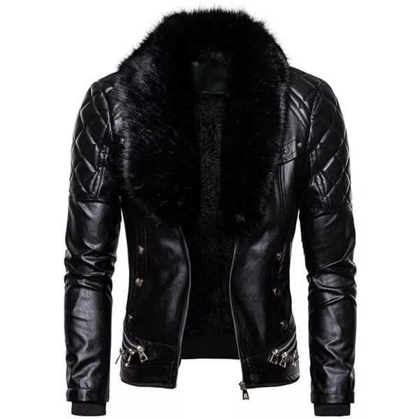 New Design Wool Leather Jacket Men Autumn Turn Down Fur Collar Removable Slim Fit Male Warm Pu Coats