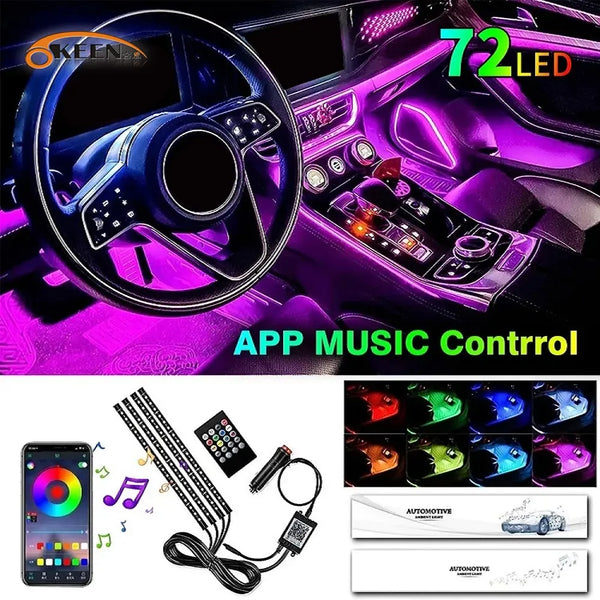 OKEEN 4in1 LED Car Ambient Foot Light With App Remote Music Control Colorful Neon Backlight Strip Auto Interior Decoration Lamp