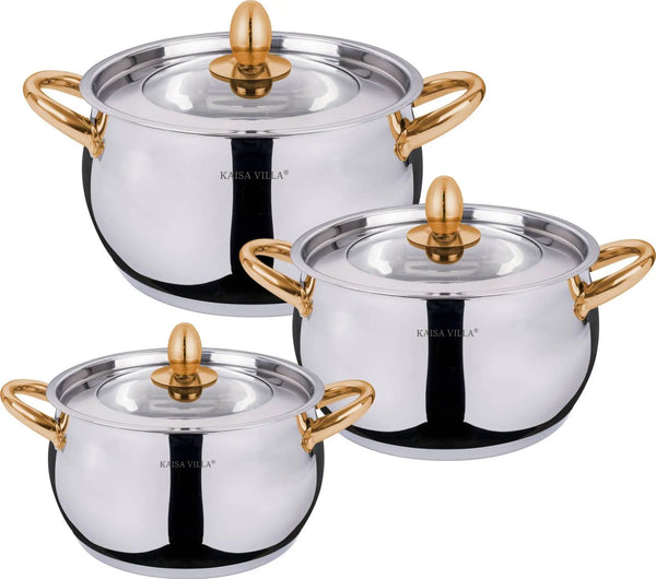 وعاء ستانلس ستيل سميك مكون من 5 طبقات مكون من 3 قطع من وعاء الحساء ومجموعة أواني طهي بسيطة حديثة