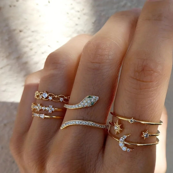 Boho Gold Color Rings Set - E7SX