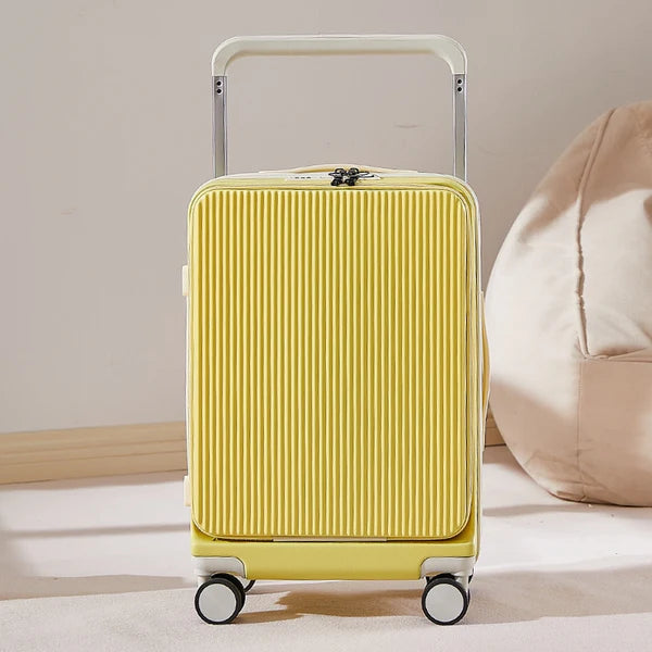 Front Pocket 20" Carry-On with USB Quick Access Travel Cabin Suitcase - YELLOW - TJRJUQA