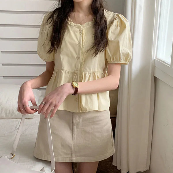 Women Elegant Sweet Short Puff Sleeve - 4FBE