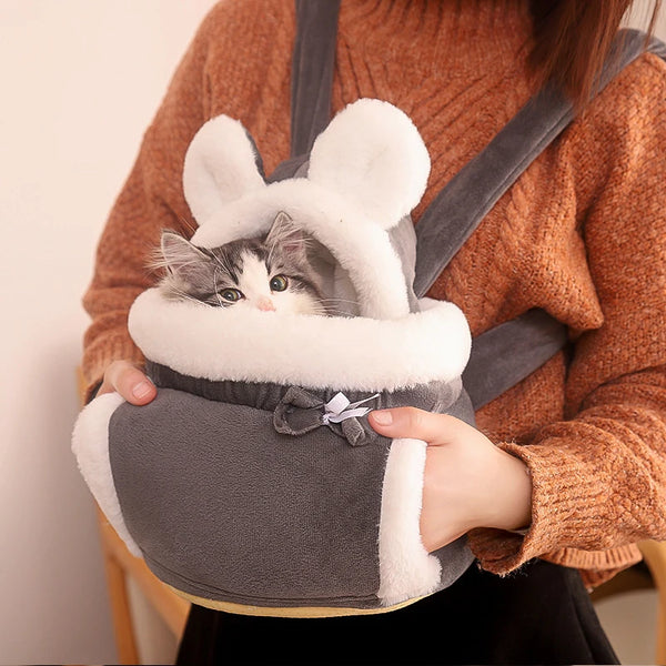 Winter Warm Pet Carrier Backpack: Soft Plush Bag for Small Cats and Dogs, Ideal for Outdoor Travel and Walking