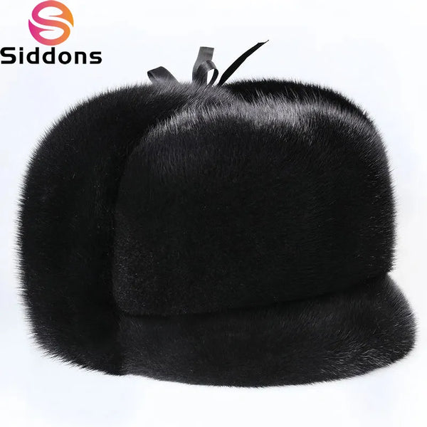 Luxury Winter Man Top Real Mink Fur Bomber Hat