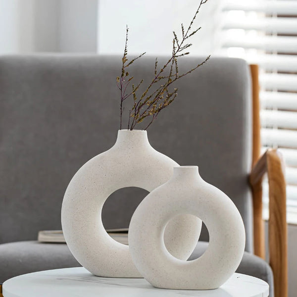 Nordic Vase Circular Hollow Ceramic Pot - YDNC