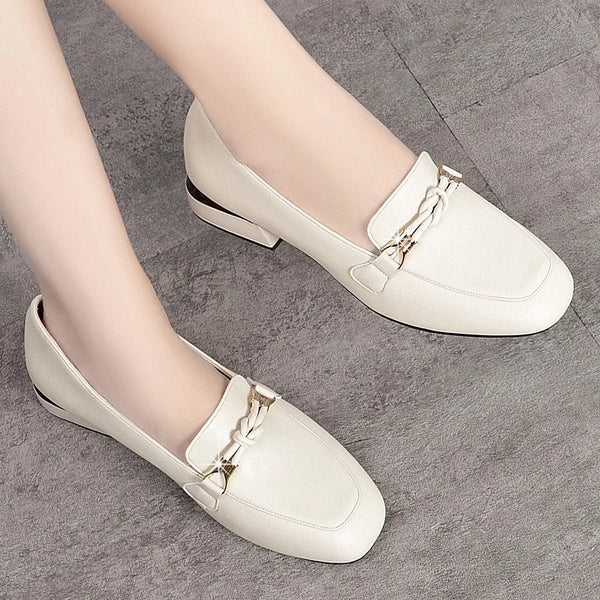 Spring Square Thick Heel Leather Shoes - DT78