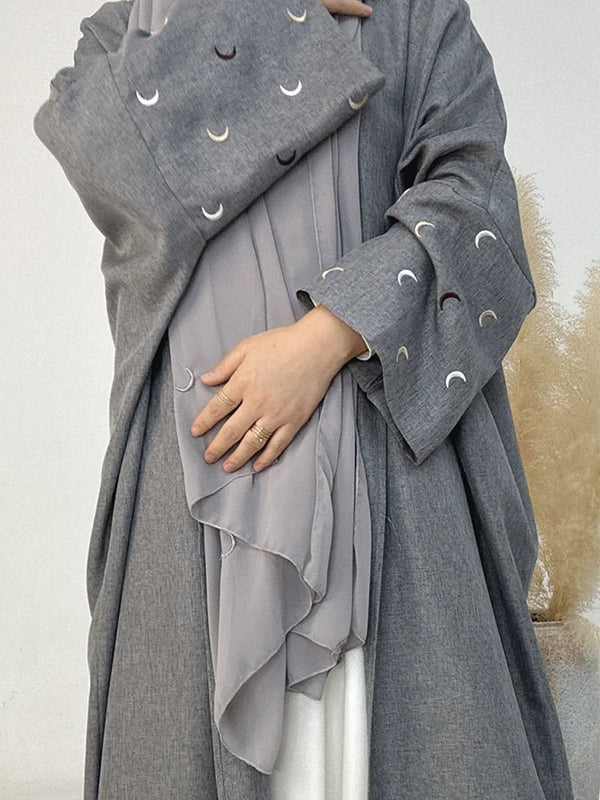 Linen Kaftan Abaya for Ramadan 2024 Moon Design - BCUY