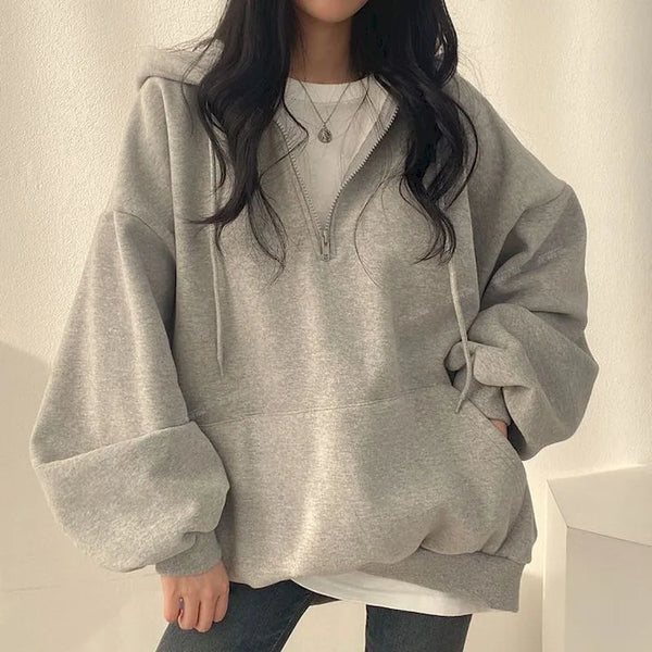 Korean Fashion Hoodie Oversize Women Solid Color Casual Hoodies