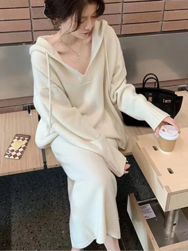 2 Piece Women Knitted Sweater Suits Winter Fashion Outfits
