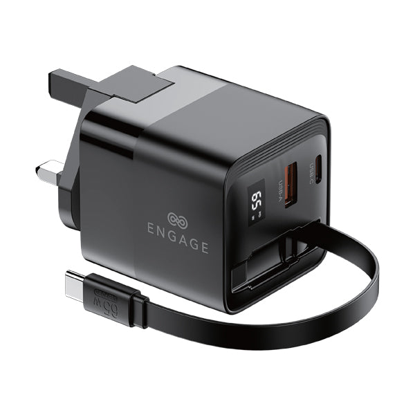 ENGAGE DUAL PORT C+A 65W GAN POWER ADAPTER W/USB-C CABLE