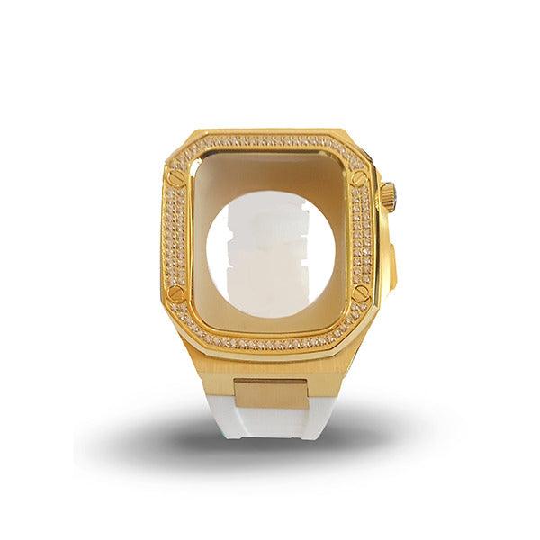 Apple watch Series 7/6 41/40 MM Luxury Gold Watch Case White Strap - Future Store