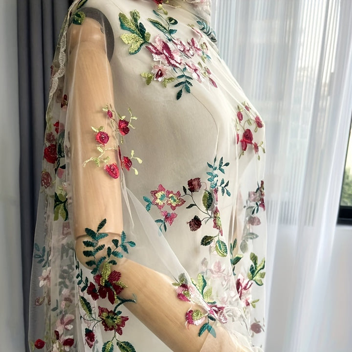 Floral Embroidered Sheer Mesh Fabric  Large Roll NJ7984