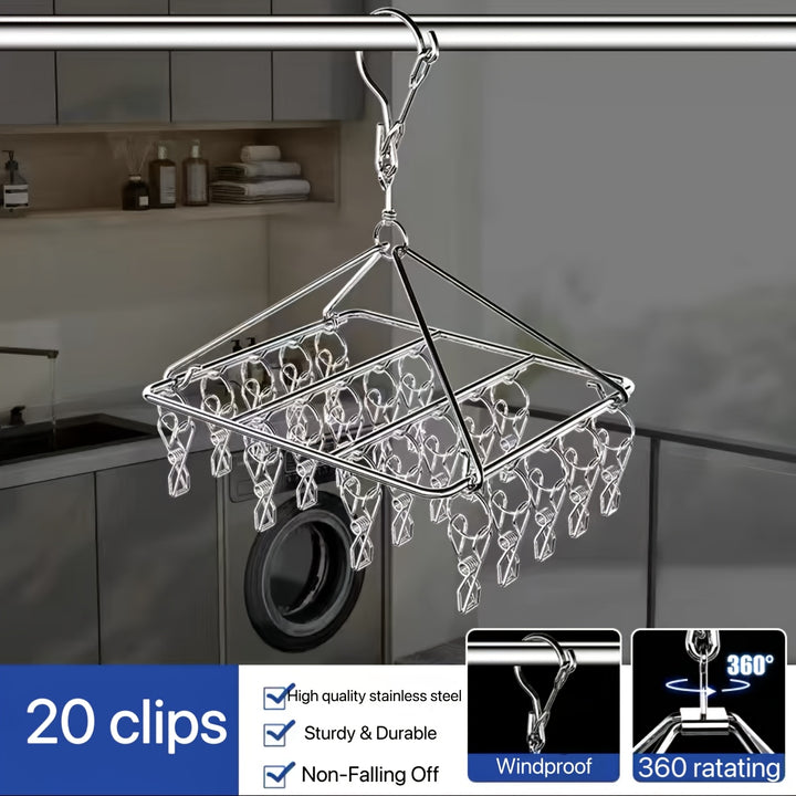 1pc Heavy-Duty Stainless Steel Clothesline & Sock Rack with 360 ...