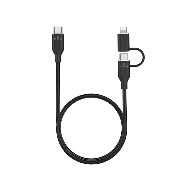 Engage Super Soft Silicone USB-C To USB-C Cable With Lightning Adapter (Black)