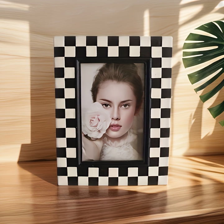 Modern Black and White Checkerboard Resin Photo Frame - Elegant ...