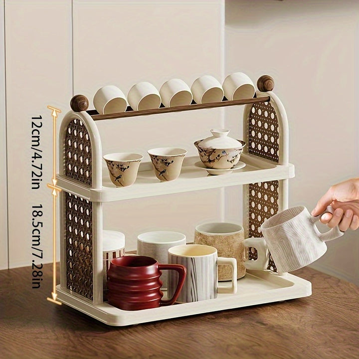 Vintage Floral Cut-Out Design Double-Tier Cup Holder - PP+Wood, Large ...