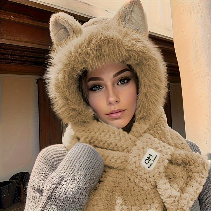 Cozy Animal Plush Hat  Scarf Set-AML10124