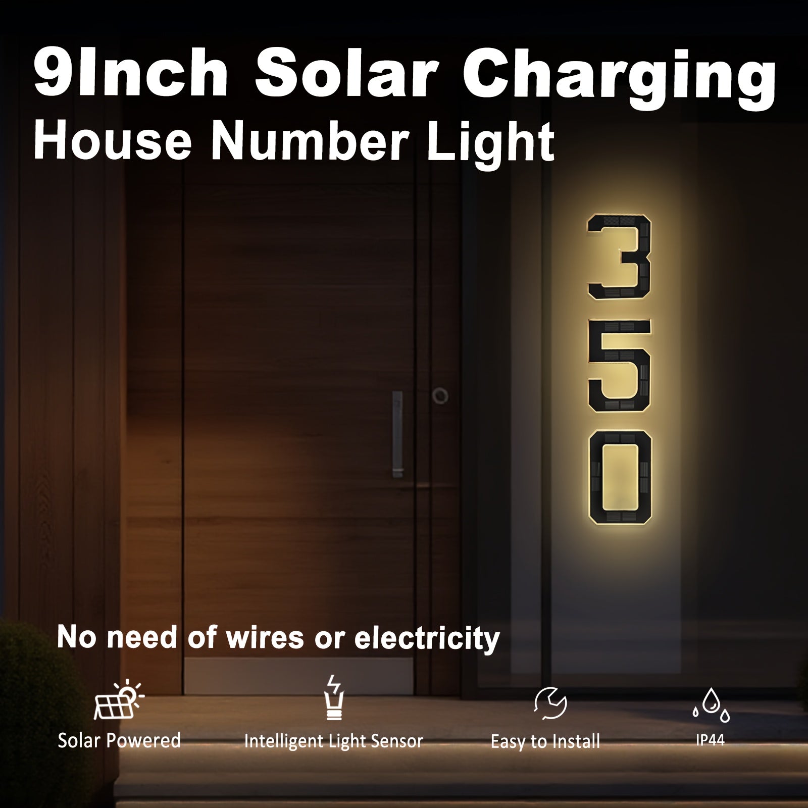 1500mAh 22.86 cm Solar LED Address Sign, IP44 House Number Light, Smart ...
