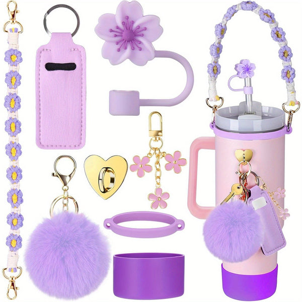 مجموعة الملحقات لـ Stanley 30oz/40oz Tumblers - مقبض ، التمهيد ، السحر ، الغطاء والشريط - الأرجواني