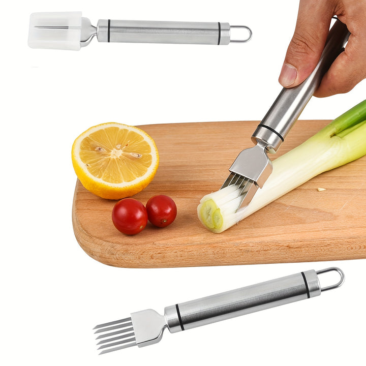 1pc Multifunctional Stainless Steel Grater Scallion Separator For Scallion And Onion Garlic Fruit And Vegetable Portable With Protective Cover Kitchen Cooking Tool