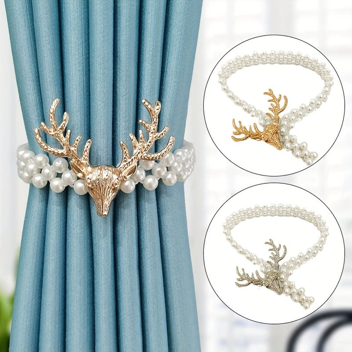 2pcs Elk  Faux Pearl Decor Curtain Holdback Luxury Curtain Tieback Curtain Rope Straps For Holding Curtains  Drapes For Bedroom Living Room Home Decor
