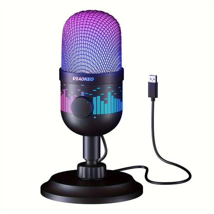 Aokeo USB Microphone With RGB Light One Click Mute Noise Reduction  SUS1
