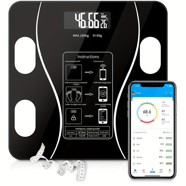 1pc Scales Smart Digital LED Scale Fat Measurement Scale Smartphone App Connection Battery Models Batteries Not Included Bathroom Tools