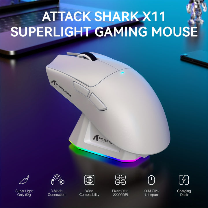 ATTACK SHARK X11 Wireless Gaming Mouse with RGB Charging Dock  FTB7