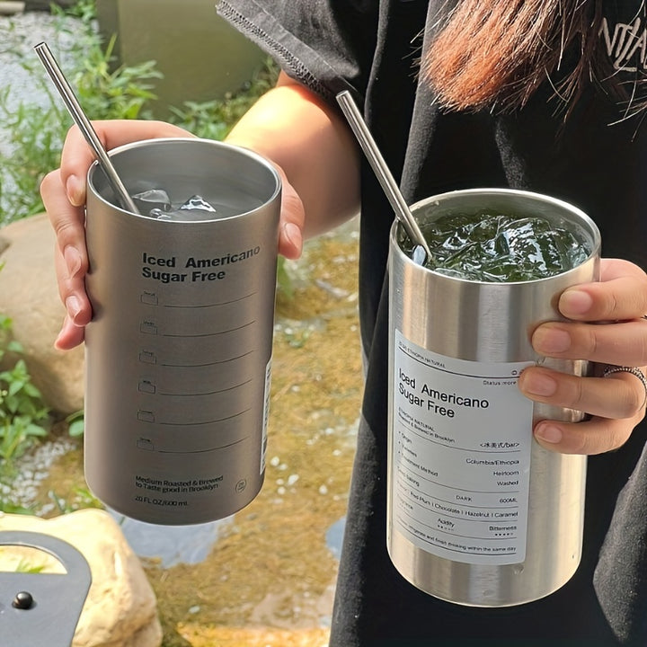 1pc 600ml 211oz360ml 127oz Coffee Cup Stainless Steel Water Bottle With Straw Ice Tumbler Coffee Mug Vacuum Doublelayer Cup Leakproof Water Bottles