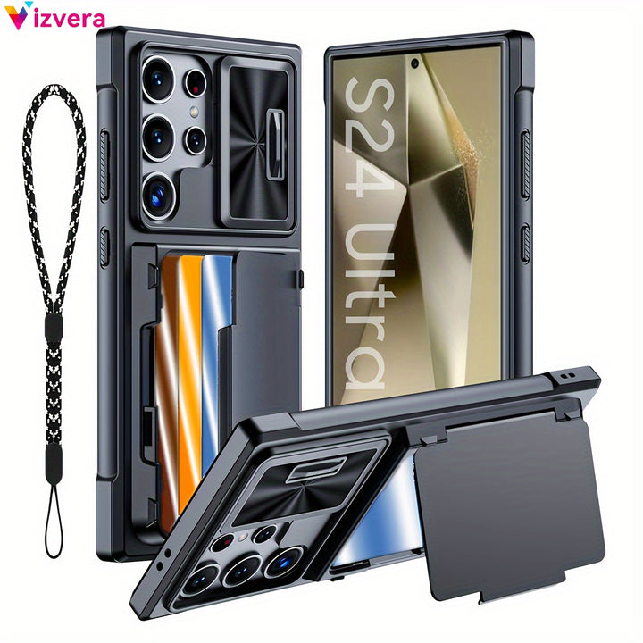 For Samsung Galaxy S24 Ultra Case Wallet Cards Holder 4 Cards  Camera Cover  Kickstand RFID Blocking for Women Men Full Body Protective PC Case for S24 Ultra 2024