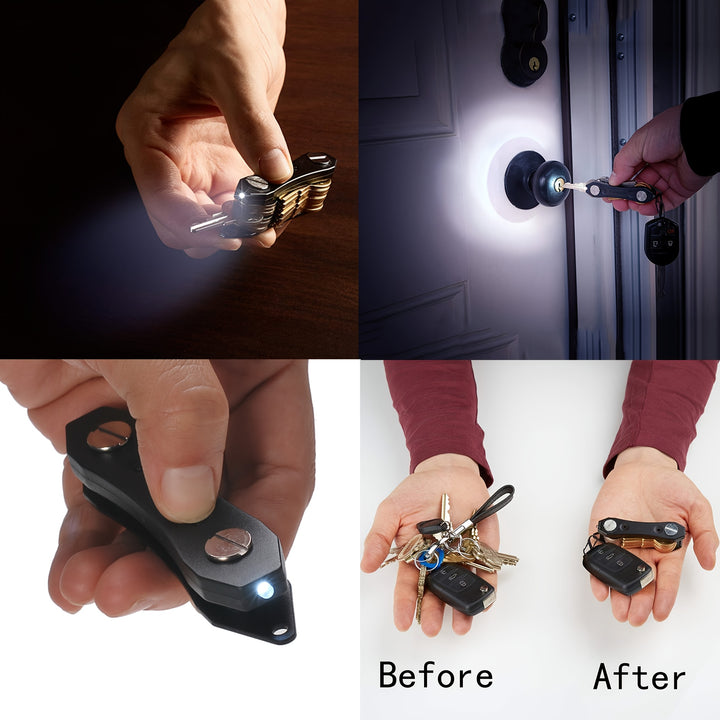 Aluminum Alloy Smart Key Organizer with Dual LED Lights Compact Key Holder Expandable SimpleStyle Keychain for Easy Access  Organization
