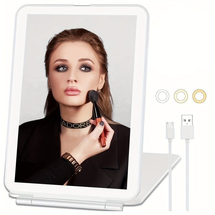 Rechargeable Makeup Mirror For Travel Vanity Mirror With 80LEDs 3 Color Light 2000mAh BatteryF67K