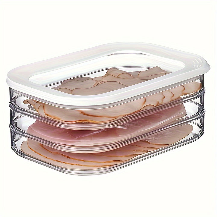 1pc Storage Container 3 Layers PET Plastic Cold Cuts Container Set Leak Proof And Reusable Food Sealed Box For Meat Fruit And VegetableFJLR