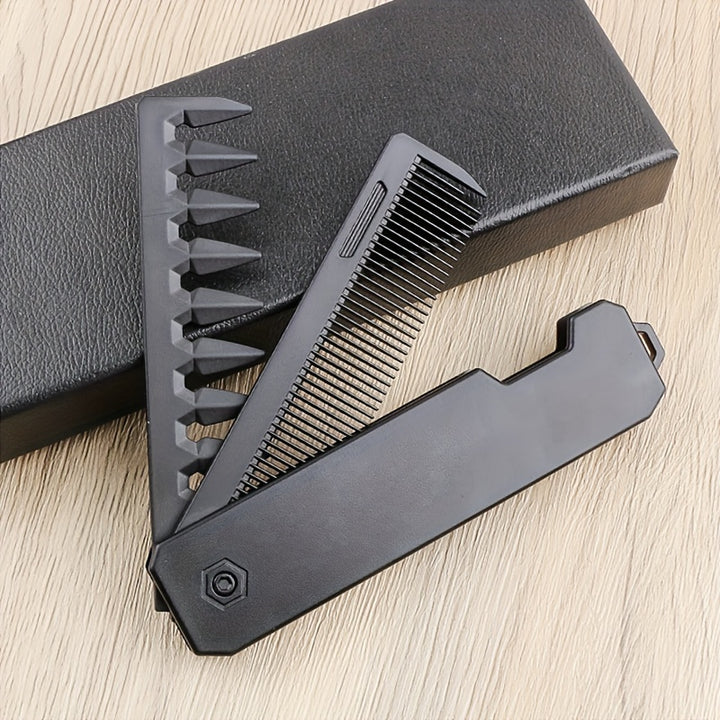 Mens Professional Beard Styling Comb  Multifunctional DualSided Foldable Beard and Hair Comb with Wide  Fine Teeth  Portable Unscented Plastic Grooming Toolkit for Facial Hair Shaping TravelFriendly