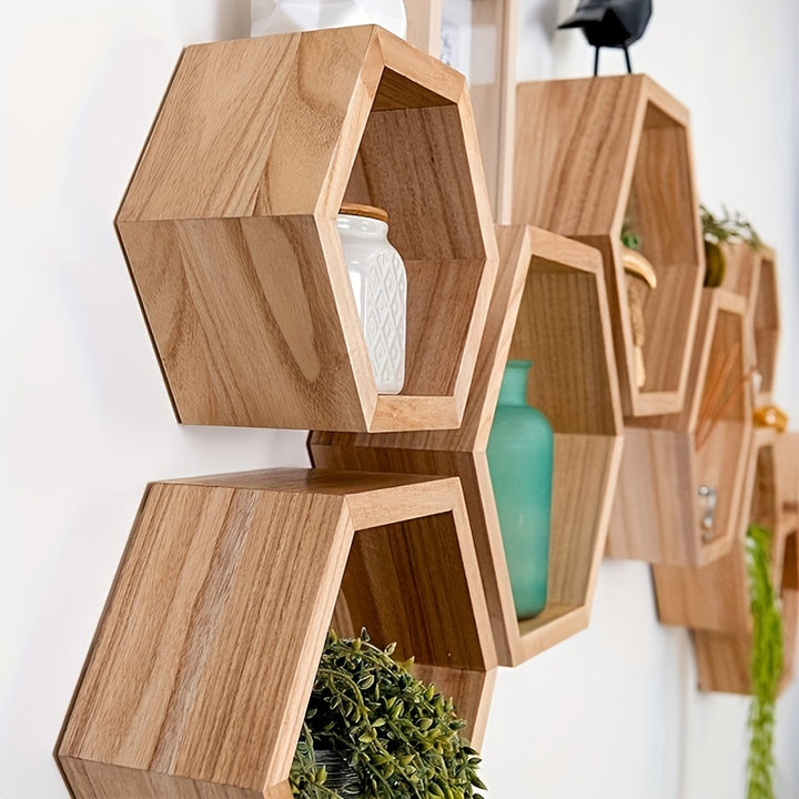 Farmhouse Style Hexagonal Floating Shelves Wall Mounted Storage 3 pcs  XRYA
