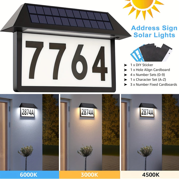 Solar LED Address Sign with Number Stickers  Illuminated Outdoor PlaqueQJQT