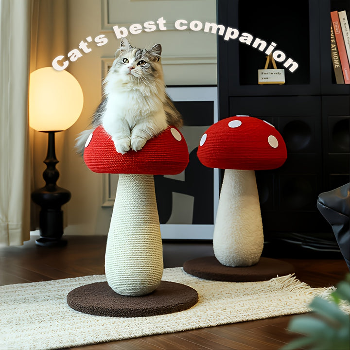 CAMELDAILY Durable Red Mushroom Cat Scratching Post with Sisal Rope  S2NK
