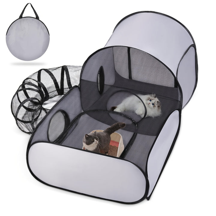 1pc Whisker Wonders MultiFunctional Cat Playpen with Encircling Tunnel Breathable Soft Sides Portable Cat Tent with Carry Bag for IndoorOutdoor Use Blend Playpen for Cats and Small Animals