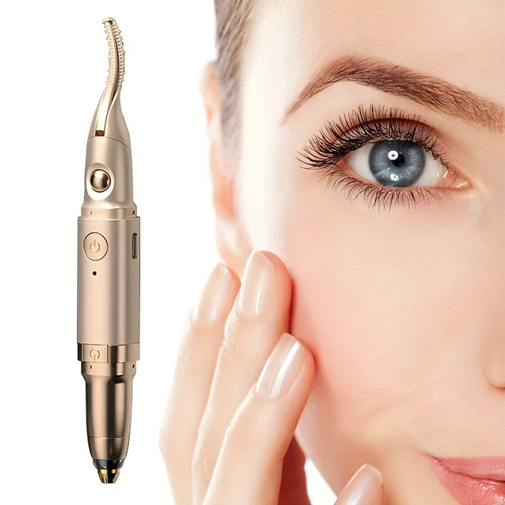 Rechargeable Portable LipstickStyle 2in1 Heated Eyelash Curler And Electric Eyebrow Trimmer Multifunctional Eye Makeup Tool Brow Grooming  Nose Hair Trimming Beauty Device With DualPurpose Heated Lash Curler
