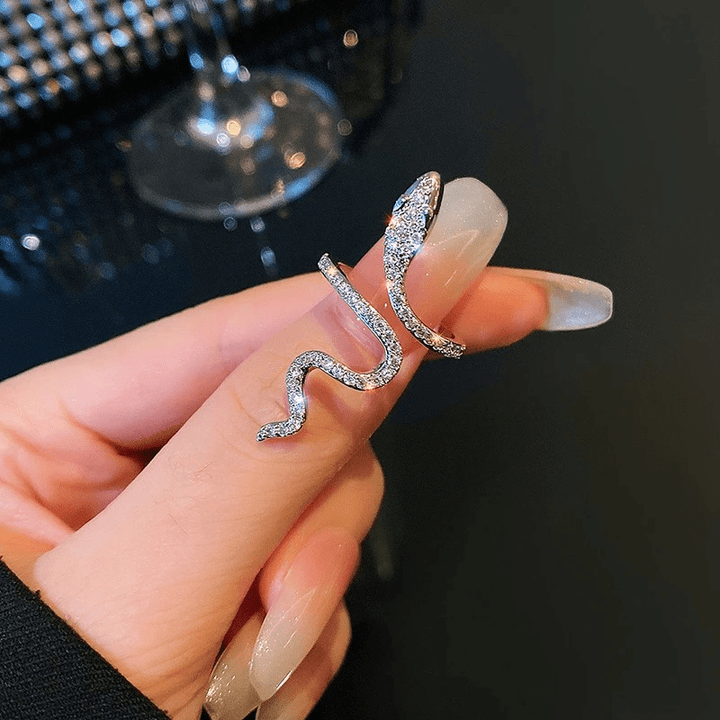 Gothic Snake Inlaid Rhinestones Cuff Ring  DH3B