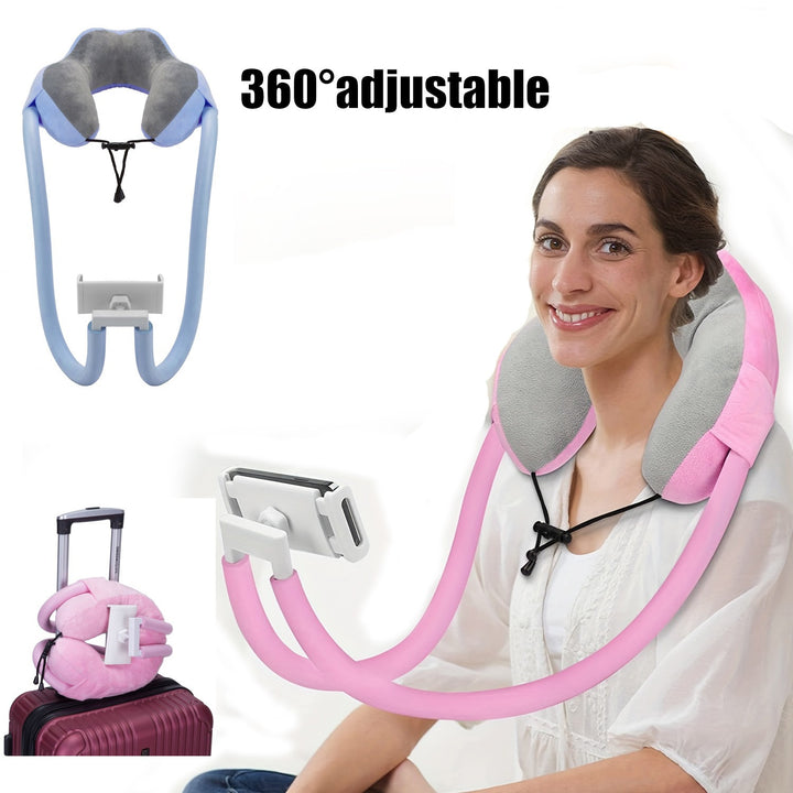 1pc U Pillow Neck Phone Holder Best Memory Foam Airplane Pillow For Head Neck Pillow Phone Holder Lazy Phone Holder Bracket 360Rotation Universal Mobile Phone Tablet Stand For Home Travel Outdoor