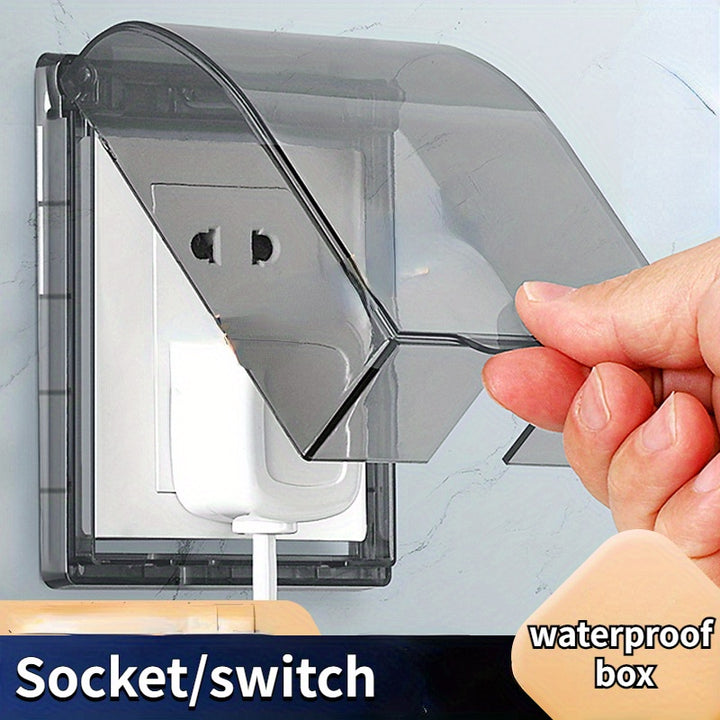 1pc Bathroom Switch Socket Waterproof Cover Bathroom Splashproof Waterproof Box Transparent Adhesive Socket Protective Cover Cover