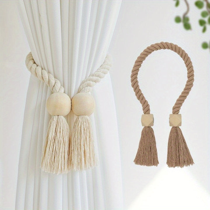 Magnetic Window Curtain Tiebacks Simple Wooden Tassel  FRB5