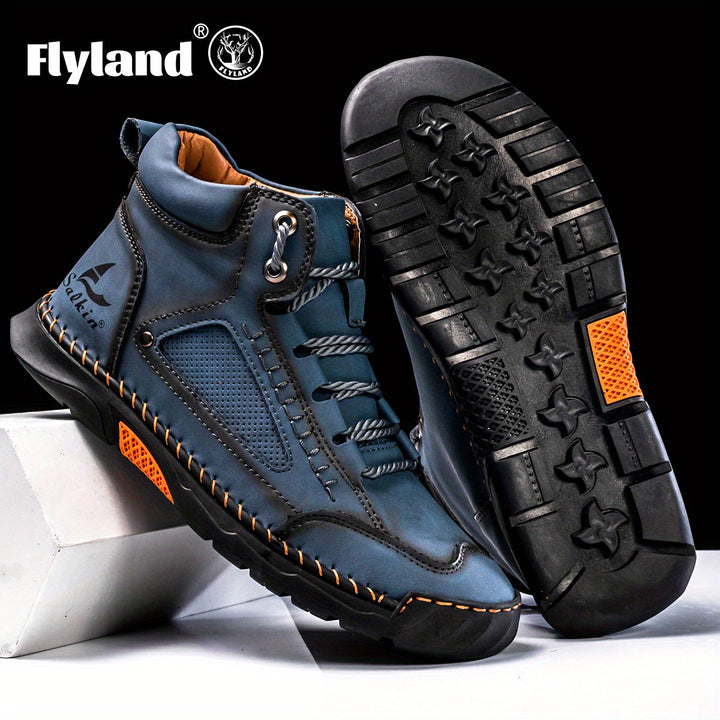 FLYLAND Mens Stitching Ankle Boots Breathable AntiSkid LaceUp  TJRJV4R