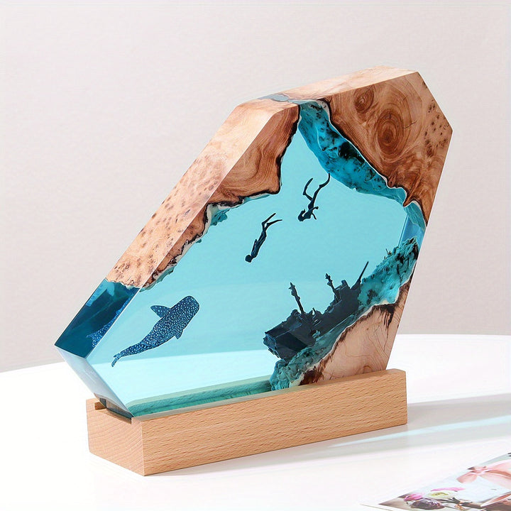 Corsair Resin Lamp Solid Wood Resin Variable Light Night Light Creative Marine Ornaments Gift Home Accessories Suitable For Living Room Bedroom Office Desktop Ornaments Holiday Gifts For Friends
