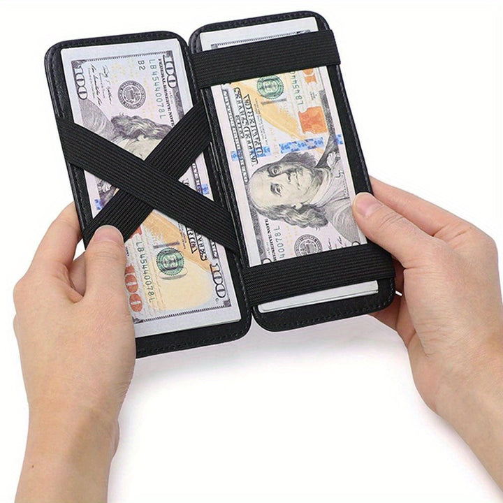 1pc Mens Long Money Clip Faux Leather Card Case Travel Document Organization Wallet