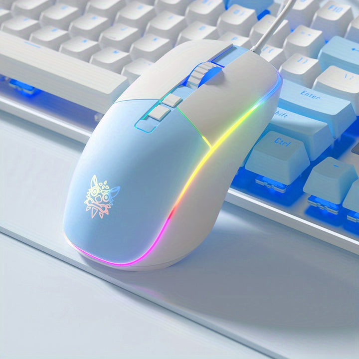 ONIKUMA White Blue Gaming Mouse Wired RGB  OGFX