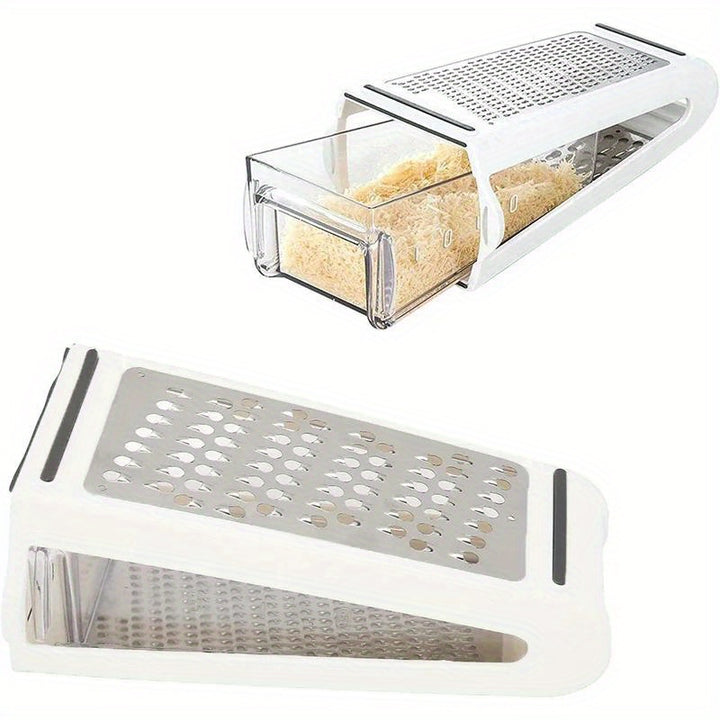 1pc Cheese Grater Stainless Steel Cheese Grater With Container DoubleSided Blades For Vegetables Carrot Cucumber Slicer Cutter Durable Kitchenware Tool Kitchen Gadget