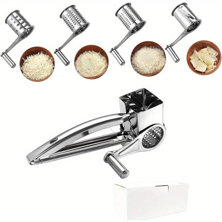 5pcs Stainless Steel Cheese Grater Set  Handheld Rotary Shredder With 4 Interchangeable Blades For Hard Cheeses Chocolate  Nuts  Durable Kitchen Gadget