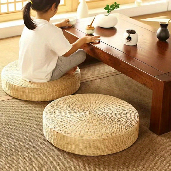 Handmade Natural Straw Round Pouf Tatami Cushion  1KMD
